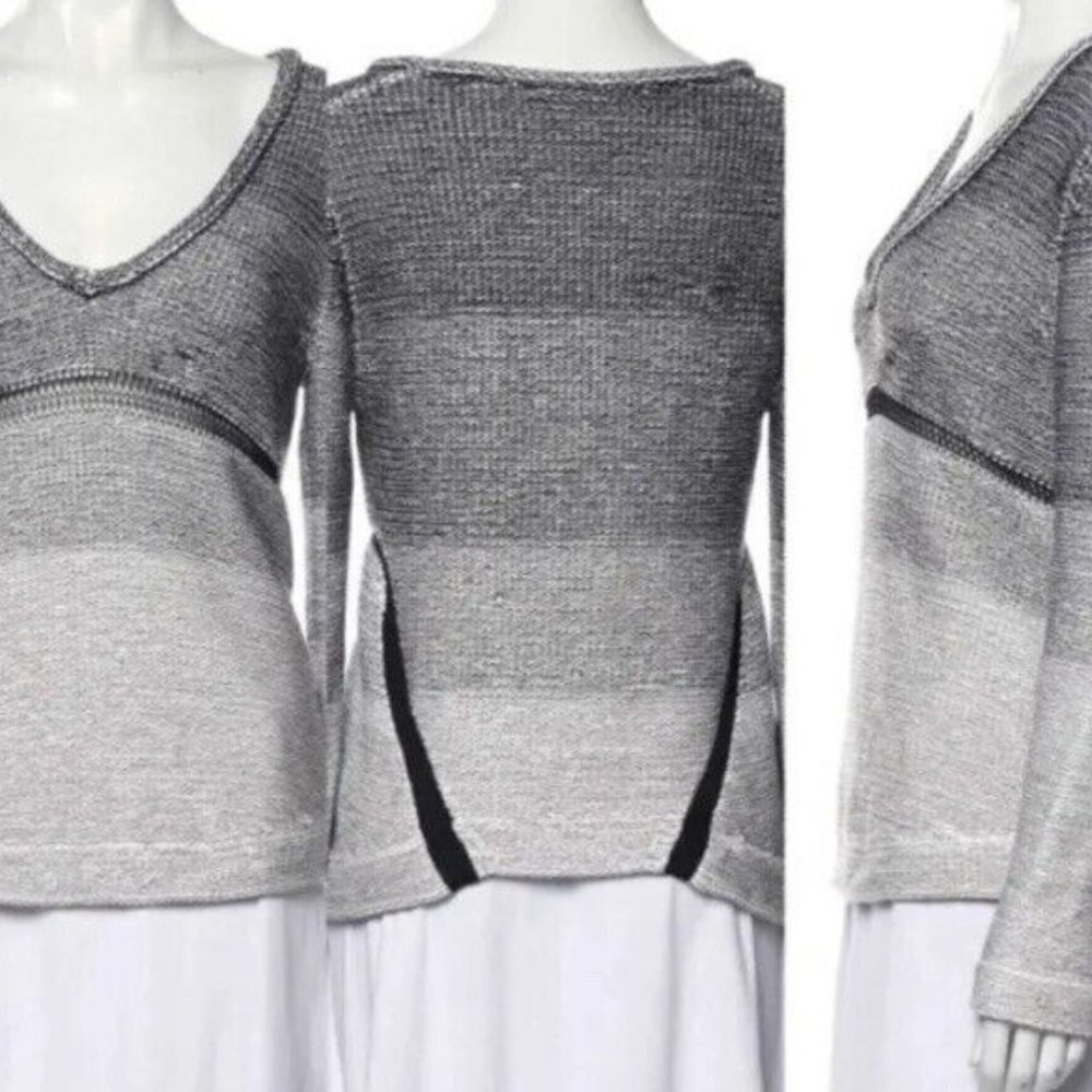 Helmut Lang for Intermix Long Sleeve Sweater‎ V-Neck, Black & White Sz M